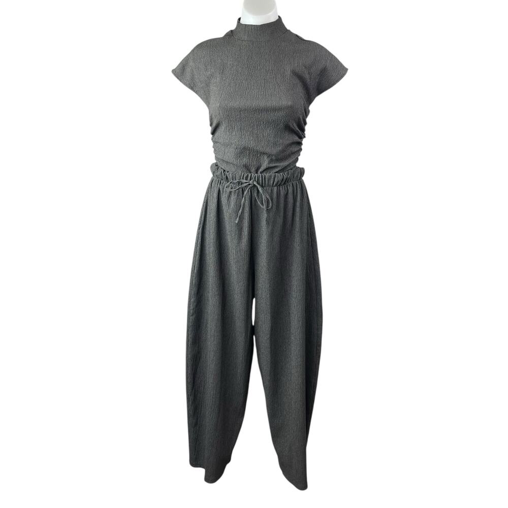 Zara Women's Gray Mock Neck Short Sleeve Top & Wide Tapered Pants Matching Set S